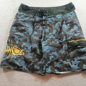 Tormenter Men Board Shorts Blue‎ Camo 36 Embroidered Fish Skeleton Cargo Utility